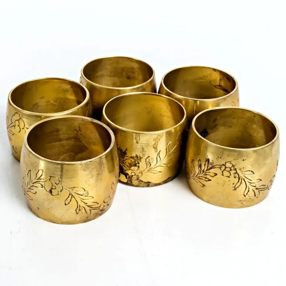 Floral Brass Napkin Rings - Set of 6 - Vintage MCM